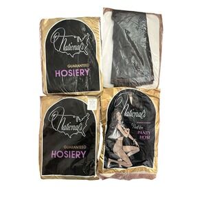 Vintage Nationals Hosiery Pantyhose Lot 4 Pairs Size C NOS Mist Off Black Beige
